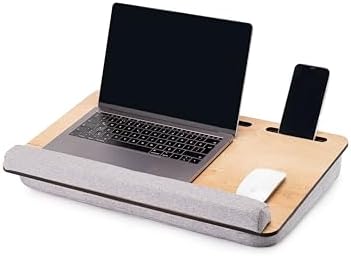 Vigo Wood Laptop Lap Desk with Cushion for Bed, Portable Home Office Tray Fits up to 17.3 Inch, Built-in Phone and Tablet Holder (Oak-Gray) by VigoWood