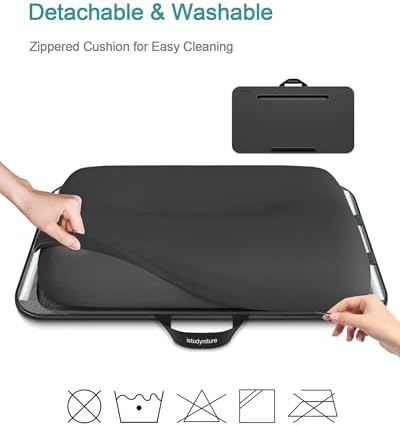 Lap Desk, Portable Laptop Desk with Cushion and Lights, Extra Wide Surface Fits 17” Laptop, Tray for Bed, Sofa, Travel or Car – ISTUDYNITURE (Black, 3-Color Mode) - Image 4