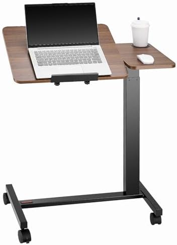 VEVOR Overbed Table, Mobile Hospital Bed Table, Over Bed Table with Wheels Adjustable Height, Rolling Laptop Desk with Tilting Top & Cup Holder, Portable Over Bed Desk for Home, Office, Study, Wood by VEVOR