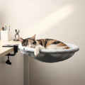 Adjustable Cat Desk Bed, Sunken Design Cat Hammock, Supports Up to 50 lbs, Sturdy Metal Frame with Secure Clamp, Removable Faux Rabbit Plush Cover, Perfect for Home or Gaming Desk (White, XL) by POMESEA