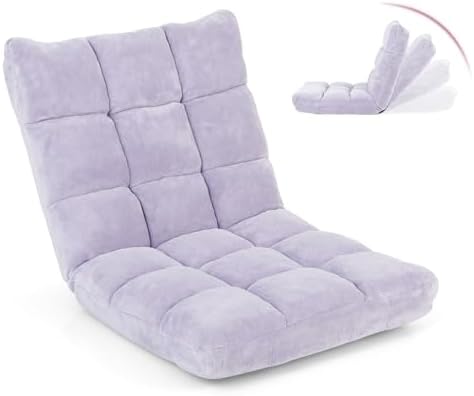 Moccha 14-Position Floor Sofa, Folding Sofa Chair with Back Support, Memory Foam Floor Gaming Chairs for Adults, Adjustable Padded Couch Recliner, Chaise Lounge for Reading, Meditating (Light Purple) by LDAILY