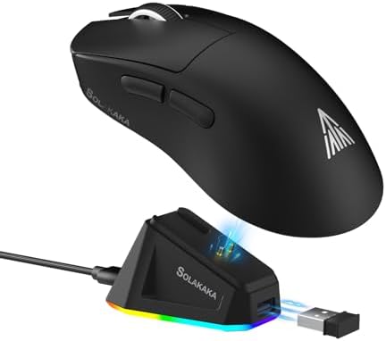 SOLAKAKA SM822 Wireless Gaming Mouse with Charging Dock, Tri-Mode Wireless Mouse, PAW3311 Optical Sensor, Up to 24,000DPI, 62g Lightweight Mouse with 5 programmable Buttons, for PC, Laptop (Black) by SOLAKAKA