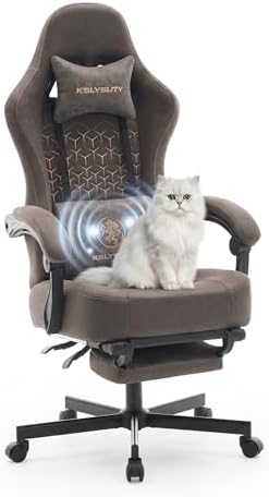 Gaming Chair Breathable Leather with Pocket Spring Cushion, Wide and High Ergonomic Office Chair with Headrest, Computer Gaming Chair with Footrest for Adult and Teen (Grey Leather) by KslysutyFurniture