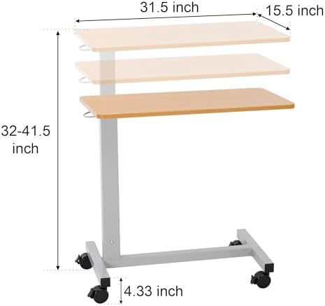 Heavy Duty Hospital Bed Table Adjustable Over The Bed Table With Wheels - Image 3