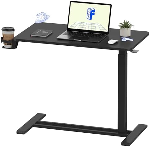FLEXISPOT H7 28" Pneumatic Height-Adjustable Overbed Table with Wheels by Unknown