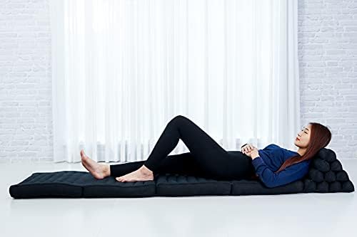 Leewadee Comfortable Japanese Floor Mattress - Thai Floor Bed with Triangle Cushion - Futon Mattress - XL Extra Long Thai Massage Mat, 89 x 20 inches, Black, Kapok Filling - Image 4