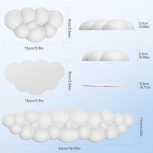 TECKNET Cloud Keyboard Wrist Rest Set, Cloud Wrist Rest with Non-Slip Base, PU Leather Wrist Pad for Keyboard with Ergonomic Memory Foam for Computer Laptop Office Gaming and Pain Relief, White - Image 2