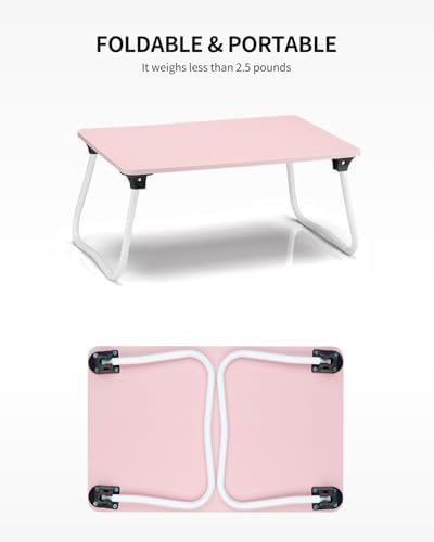 Ruxury Foldable Lap Desk Laptop Stand Bed Desk Table Tray, Breakfast Serving Tray, Portable & Lightweight Mini Table, Lap Tablet Desk for Sofa Couch Floor - Pink - Image 5