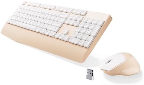 MPTOG Ergonomic Wireless Keyboard and Mouse Combo, Khaki White by MPTOG