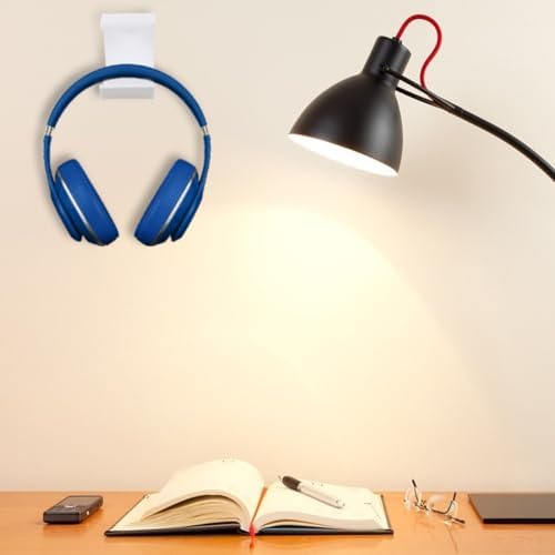 DOITOOL 2 Pcs Acrylic Headphone Holder Desk Hook for Over-Ear Headset Stand Hanger White Punch-Free Under Desk Mount Organizer for Home Office - Image 5