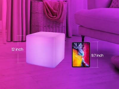 LOFTEK 12-inch LED Cube Lights: Rechargeable RGB Colors Changing Light with Remote Control, IP65 Waterproof LED Furniture Stool Table, Night Lighting for Home Outdoor Pool Bar Party Decor - Image 8