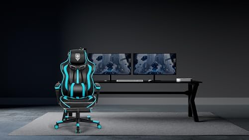 Vonesse Gaming Chairs for Adults, Gaming Chairs with Footrest and Massage, Reclining Computer Chair for Heavy People,Big and Tall Ergonomic Gamer Chair with Lumbar Pillow(Teal/Cyan) - Image 2