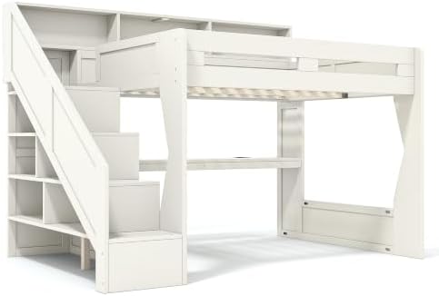 KEIKI Queen Size Gaming Loft Bed with Storage Stairs, LED Lights & Desk - Image 5