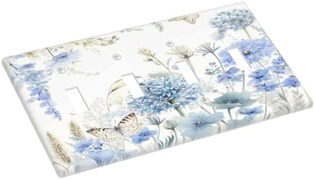 Decorative Switch Plate Covers Blue Floral Hydrangea Watercolor Wildflower 4 Gang Light Switch Cover Plate Quad Toggle Wall Plate 4 Hole Electrical Switchplatedimmer Faceplate for Bathroom - Image 3