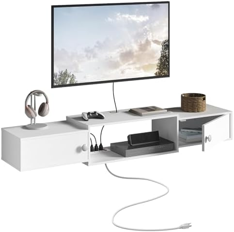 HOOBRO 55" Floating TV Stand with Power Outlet, Modern Wall Mounted Media Console Shelf Cabinet for Under TV Storage, Entertainment Center, Living Room, Bedroom, White WT11UDS01 - Image 7