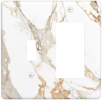 Decorative Outlet Covers Abstract Luxury White Gold Marble 2-Gang Combo Light Switch Cover Plate Single Toggle/Rocker Wall Plate Plug Switch Plate Covers for Bedroom Decor by JOOJIAO
