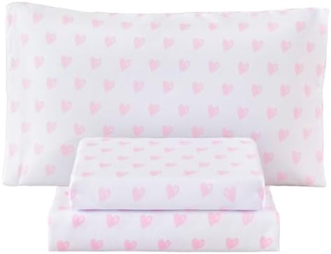 WINLIFE Kids Twin Sheet Set Lovely Pink Hearts Printed for Girls 3 Pieces by WINLIFE