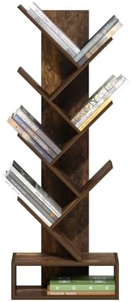Furinno Tree Book Shelf, 7-Tier Bookshelf, Tree Bookcase with Bottom Shelf, 8.4 x 16.9 x 46.2, for Living Room, Bedroom, Home Office, Amber Pine - Image 4