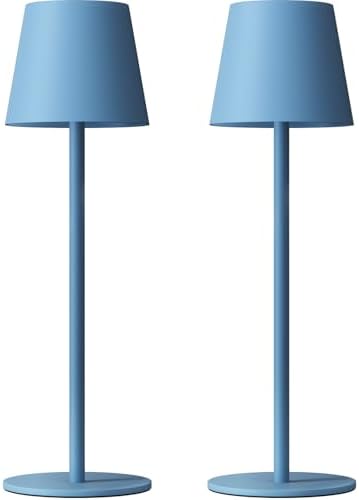 Kakanuo Cordless Table Lamp Rechargeable Blue - KK 2 Pack 5000mAH Battery Operated Lamp for Dining Table, 3 Color Stepless Dimming Wireless Lamp for Counter, Outdoor Patio, Touch Control by KakanuoLightings