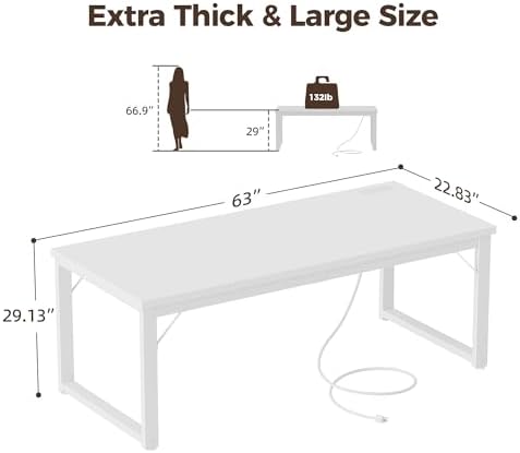 Mericonia 63 Inch Computer Desk, 1.2" Thick Heavy Duty Office Table - Image 2