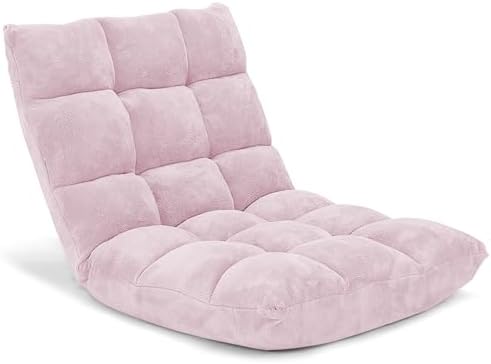 Moccha 14-Position Floor Sofa, Folding Sofa Chair with Back Support, Memory Foam Floor Gaming Chairs for Adults, Adjustable Padded Couch Recliner, Chaise Lounge for Reading, Meditating (Light Pink) by LDAILY