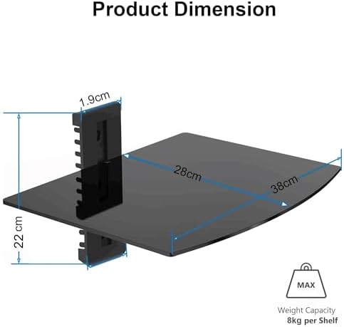 suptek Glass Floating Shelf, 1 Tier Media Shelf for TV Accessories, Flat Black Wall Mount Bracket, 17.6lbs Weight Capacity, Quick Installation, Cable Management, Custom Style, Backless - Image 3