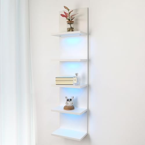5 Tier Wall Shelf Unit, White, RGB Lack Shelf with Light - Image 5