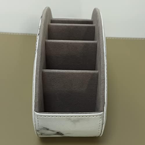 Leather Remote Control Holder with 5 Compartments TV Remote Caddy Store Box,Desktop Organizer for Controller, Glasses and Media Player,Pen Storage (White) - Image 7