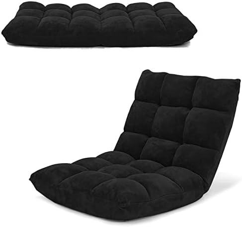 COSTWAY Adjustable Gaming Chair, Video Gaming Chairs with Back Support, Alloy Steel Frame, Soft Coral Fleece, Lazy Sofa Lounge for Reading Living Room Recliner for Adults Kids, Black by COSTWAY