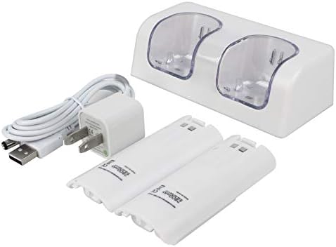 Wii Remote Battery Charger(Free USB Wall Charger+Lengthened Cord) Dual Charging Station Dock with Two Rechargeable Capacity Increased Batteries for Wii U Game Remote Controller (White) - Image 2