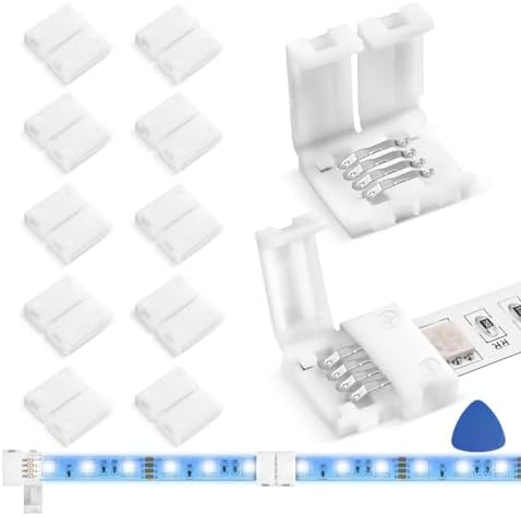 10Packs 4-Pin RGB LED Light Strip Connectors 8mm Unwired Gapless Solderless Adapter Terminal Extension by WENHSIN