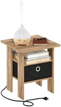 Furinno Andrey USB and Type-C Port Charging Station End Table with Storage Bin, 15.55 (W) x 12.56 (H) x 8.5 (D) inches, Flagstaff Oak/Black by Furinno-FitsYourSpaceFitsYourBudget