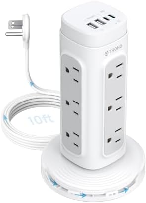 TROND Semi-Retractable Power Strip Tower 10 ft for Easy Cable Management by TRONDOfficial