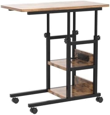 Rolling C Shaped End Table with Charging Station for Couch, Height Adjust - Image 4