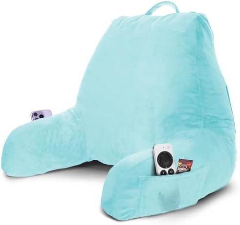Nestl Reading Pillow with Shredded Memory Foam, Designed for Sitting Up in Bed and Couch, Back and Arms Adjustable Support for Adult & Teens Backrest Pillows for Reading with Washable Cover Light Blue by Nestl