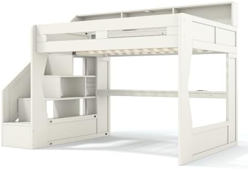 KEIKI Queen Size Gaming Loft Bed with Storage Stairs, LED Lights & Desk - Image 6