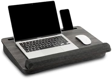 Vigo Wood Laptop Lap Desk with Cushion for Bed, Portable Home Office Tray Fits up to 17.3 Inch, Built-in Phone and Tablet Holder (Cambridge-Black) by VigoWood