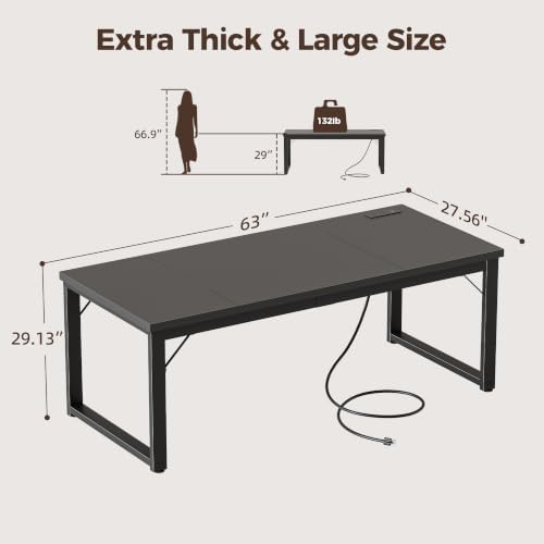 Mericonia 63x28 Inch Computer Desk, 1.2" Thick Heavy Duty Office Table - Image 2
