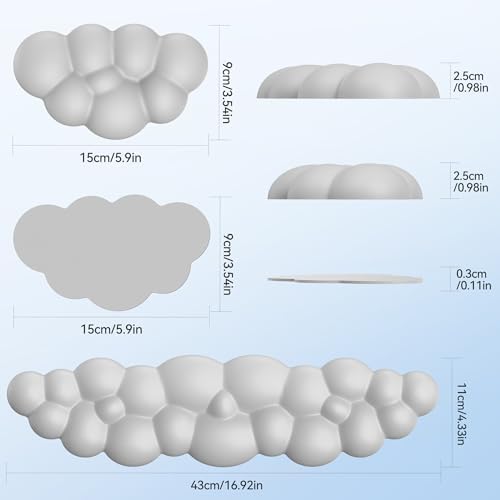 TECKNET Cloud Keyboard Wrist Rest Set, Cloud Wrist Rest with Non-Slip Base, PU Leather Wrist Pad for Keyboard with Ergonomic Memory Foam for Computer Laptop Office Gaming and Pain Relief, Grey - Image 2