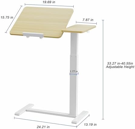 Ywin Medical Adjustable Tilt Overbed Bedside Table with Wheels, Swivel Portable Tray Table(27.6" W x 15.8" D), Small Standing Desk for Bedroom, Hospital, Couch, Office Use,Black - Image 3