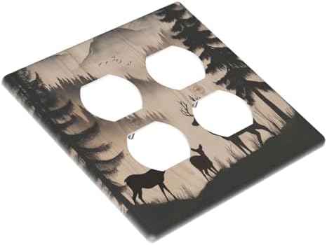 Decorative Switch Plate Covers Rustic Black Deer Elk Brown Wood Board Pine Tree 2-Gang Duplex Light Switch Covers Gfci Wall Plate Electrical Receptacle Switchplate Plug Faceplate Decor - Image 3