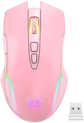 RGB Wireless Gaming Mouse, Pink, Rechargeable, Ergonomic Design, Adjustable DPI, Compatible with Windows, Mac by Unknown