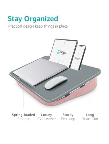 Istudyniture Lap Desk | Portable Laptop Desk & Stand – Fits Up to 17 inch – Washable Cushion, Built-in Phone Holder – for Bed, Couch, Sofa, Floor – Writing, Reading, Home Office – Large, Pink - Image 6