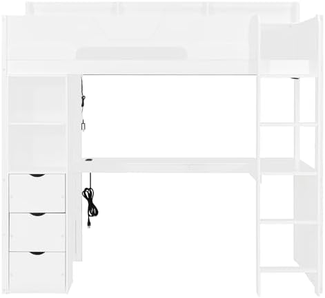 Merax Twin Size Wood Gaming Loft Bed with U-Shaped Desk, Lights & USB Ports - Image 5