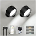 LED Wall Mounted Lights, Rechargeable Wall Sconces, 3 Color Temps, Remote & Touch, 360° Rotating and Dimmable for Bedroom, Bedside & Reading (Black, 2 Pack) by AMETHEUS