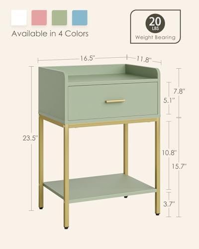 Masupu Nightstand,Bedside Table 3-Tier Modern Night Stand with Storage Drawer and Shelf,Small End Side Table for Bedroom,Living Room,Black (Without Outlet, Green) - Image 2