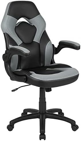 Flash Furniture X10 Gaming Chair Racing Office Ergonomic Computer PC Adjustable Swivel Chair with Flip-up Arms, Gray/Black LeatherSoft | Ergonomic, Flip-up Arms, Height Adjustable, Racing Style by FlashFurniture