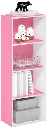 Furinno LUDER 4-Tier Book Shelf, Open Shelves Bookshelf, Pink/White by Furinno-FitsYourSpaceFitsYourBudget