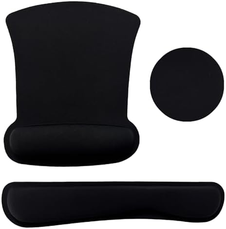 Keyboard Wrist Rest Pad Mouse Pad with Wrist Support Set of 3, Gaming Mousepad with Non-Slip Rubber Base, Ergonomic Memory Foam Mouse Cushion Support for Home Office Laptop Computer, Black by LIZPARE