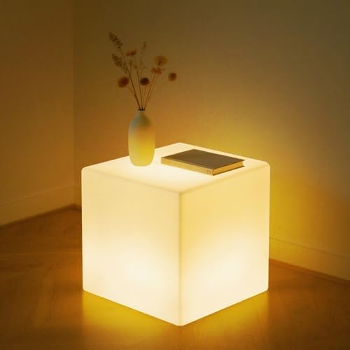 LOFTEK 16-Inch Rechargeable LED Cube Chair Table, Glow Cube Seat w/Remote by LOFTEK